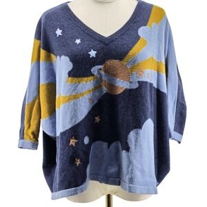 HAPPY SHEEP Sweater Pullover Womens One Size Blue Wool Cashmere V-Neck Oversized
